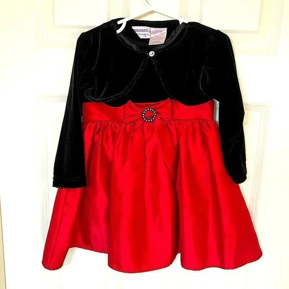 𝅺Perfectly Dressed vintage 80’s girls black velvet red dress with Shaw size 2T - Picture 1 of 13